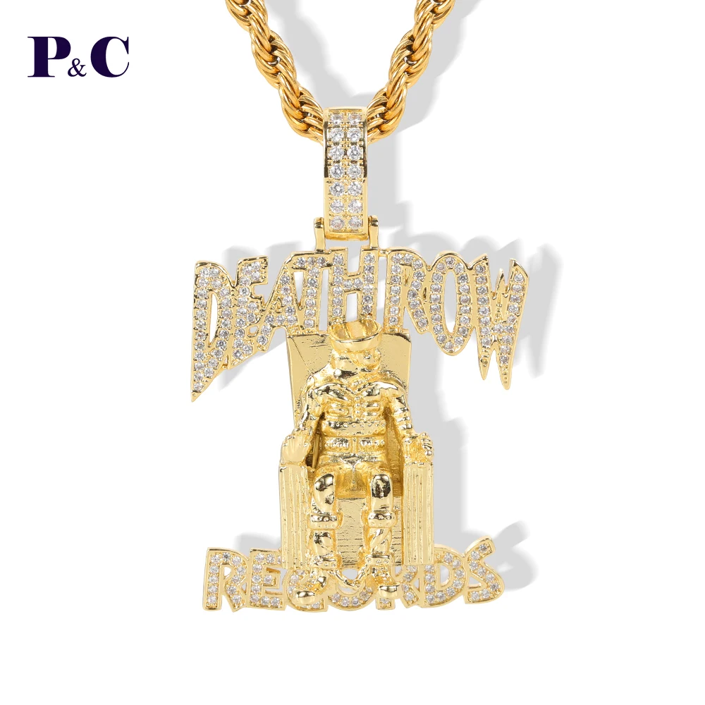 

Death Row Records Pendant Necklaces Hip Hop CZ Stone Paved Bling Iced Out for Men Deathrow Chain Jewelry Drop Shipping