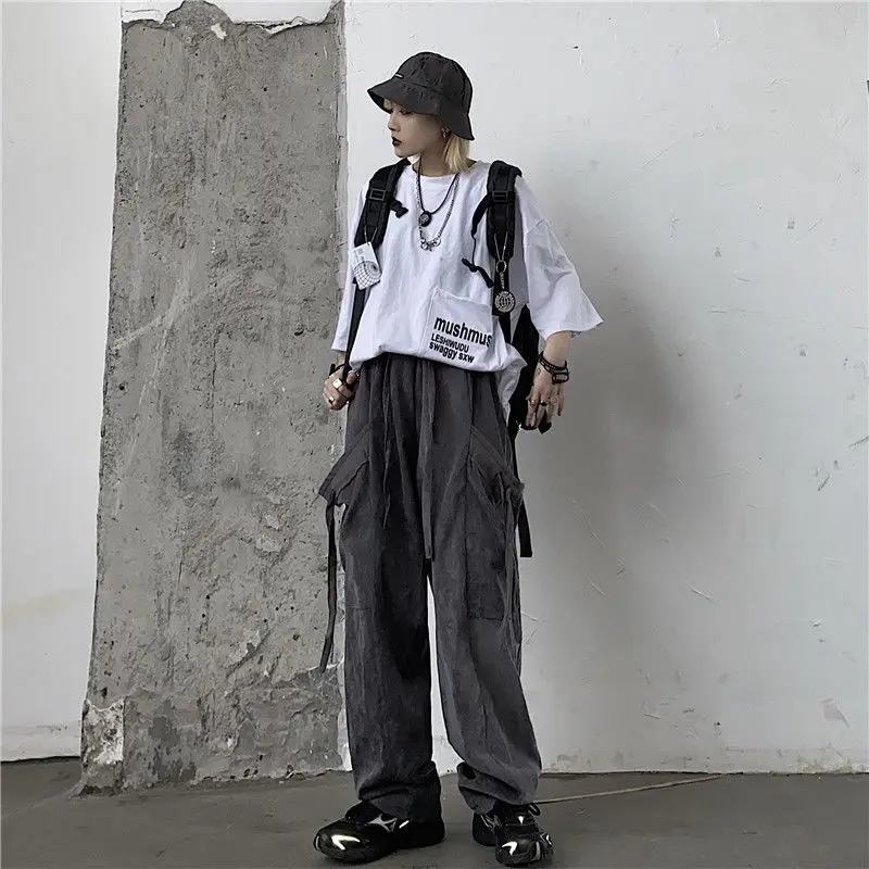 

Casual Pants Men's Fashion Solid Color Loose Hip Hop Straight Pants Men Streetwear Wild Casual Drawstring Trousers Mens