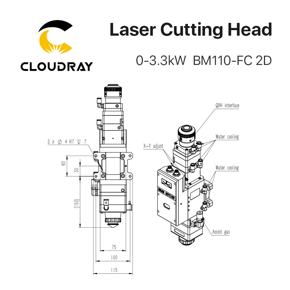 Cloudray оригинальная Лазерная режущая головка Raytools BM110 155 кВт 2D FL125/200/мм для лазерной