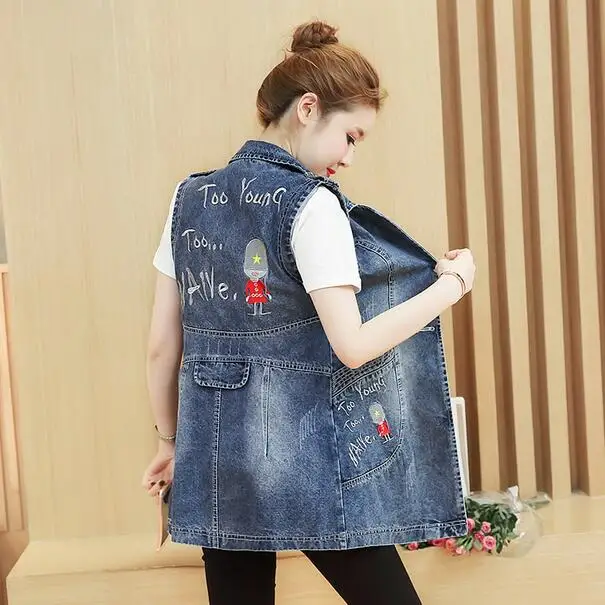 Осень 2019 женский джинсовый жилет Женская винтажная уличная одежда весенний с