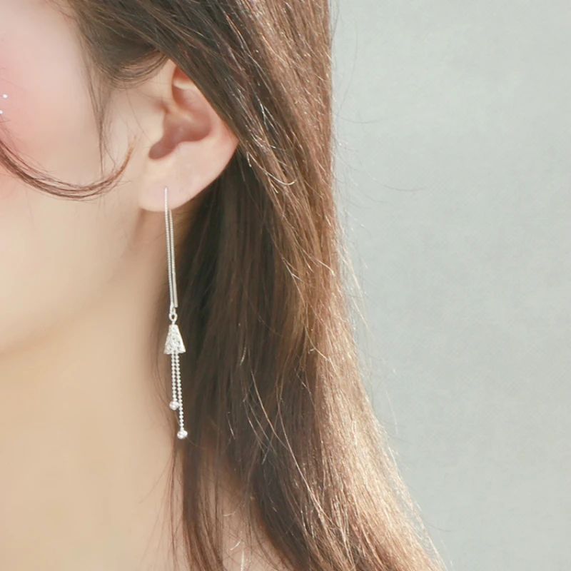 Красивые стильные серебряные круглые длинные серьги с бусинами резные полые