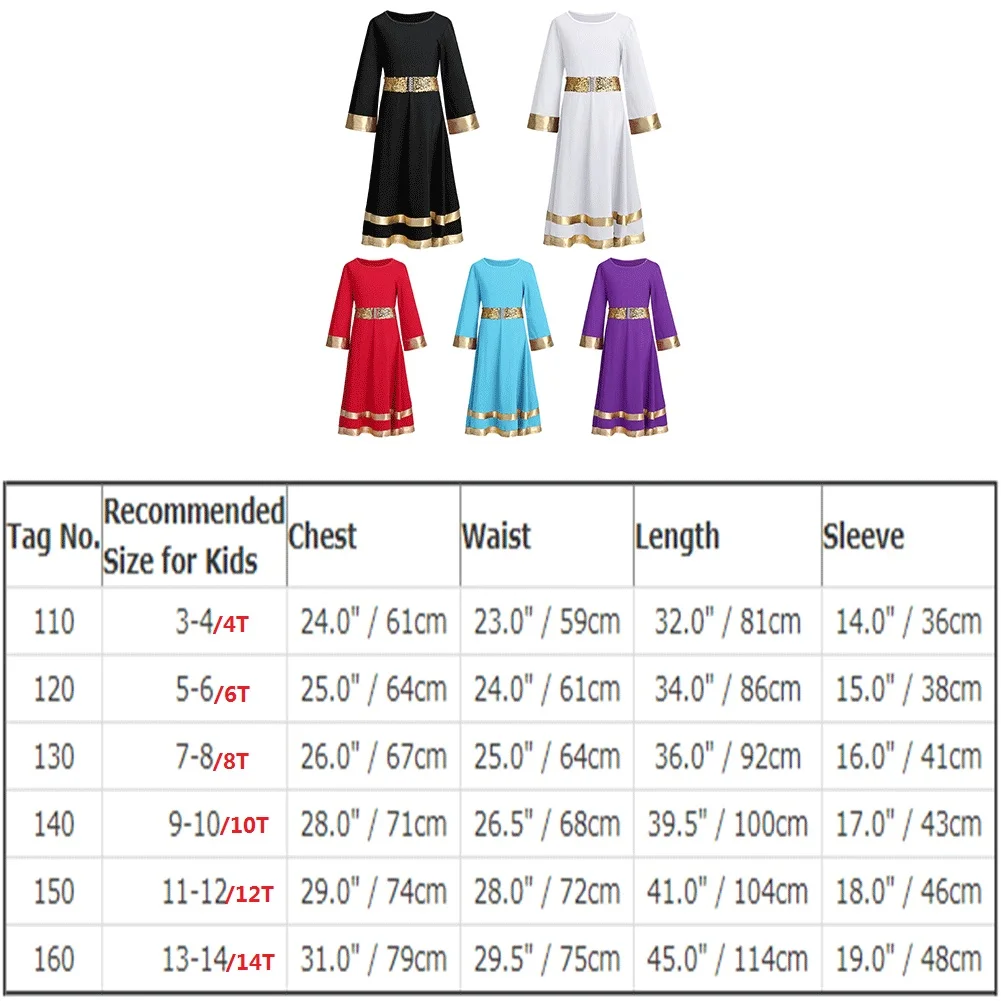 

Girls Praise Dress Praisewear Long Sleeve Liturgical Dance Dress Church Clothes for Girls Kids Elegant Girl Praise Dance Dress