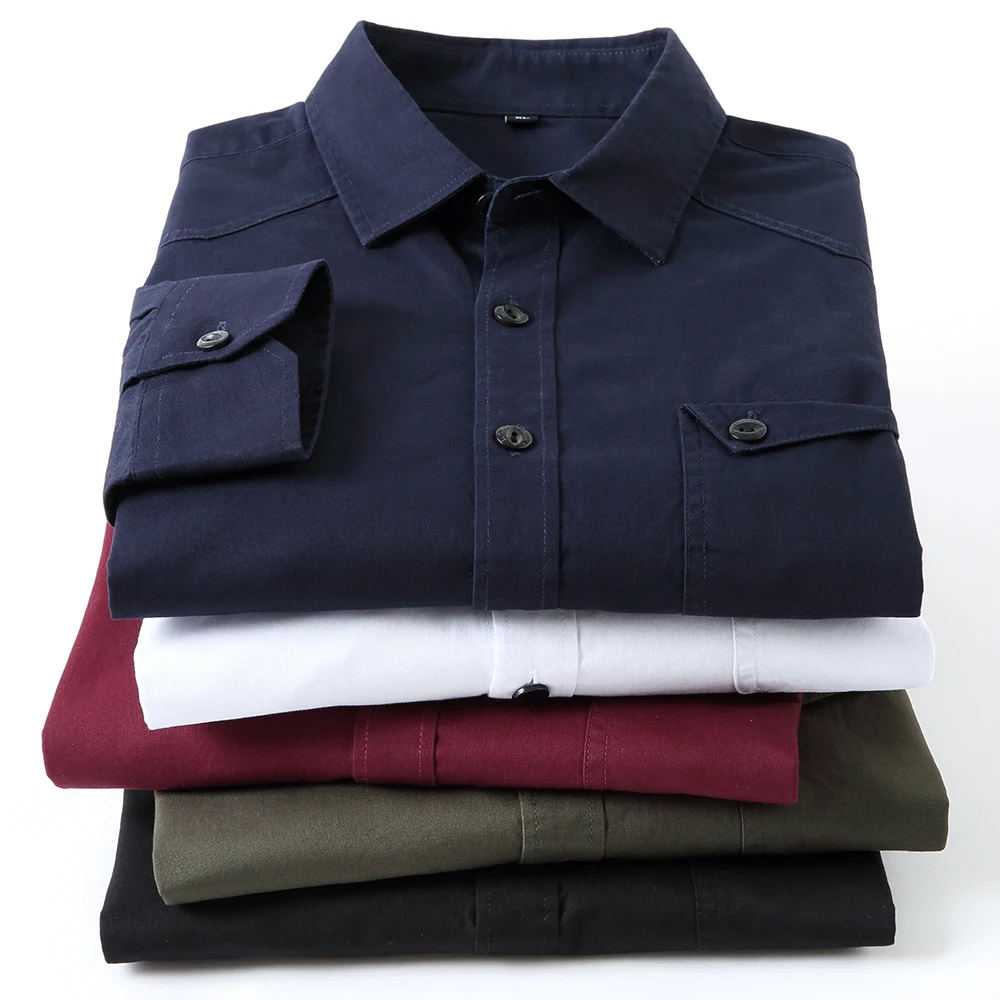 Повседневные мужские рубашки из 100% хлопка с длинным рукавом плотный дизайн