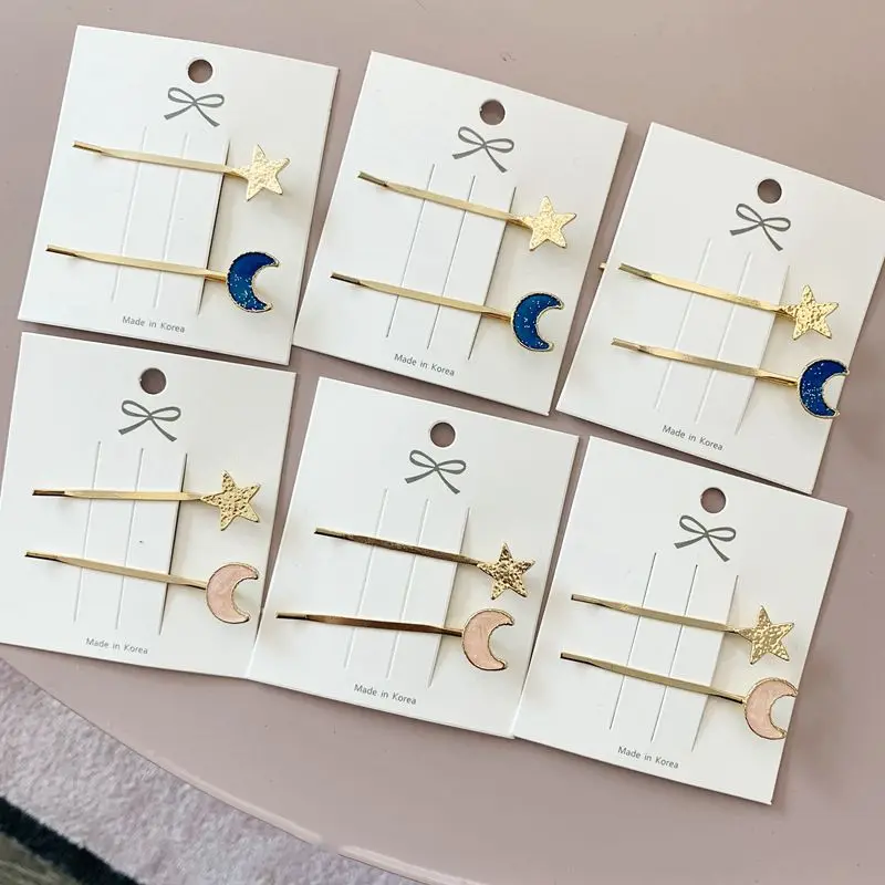 2 шт./компл. простые металлические заколки для волос с матовой Луной и звездами