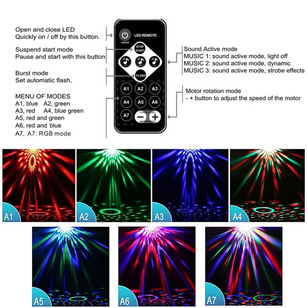 

Disco Ball Party Light Rotating Sound Activated LED Strobe RGB Stage Light Christmas Wedding Parties Club Mini RGB Disco Light