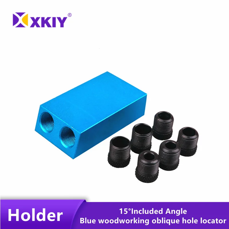 XKIY Blue Woodworking Oblique Hole Locator 15 Degrees Included Angle Furniture Punching Screw Holder Three-point Twist Drill Set |