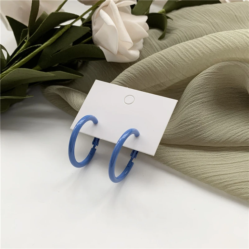 Увеличенные фиолетовые серьги-кольца в Корейском стиле синие круглые