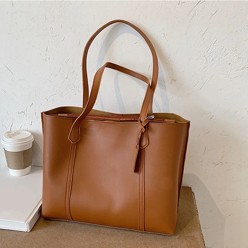 

Luxury Women's PU Leather Shoulder Bag Fashion Retro Casual Handbag Tote Bag Large Capacity Shopping Bag