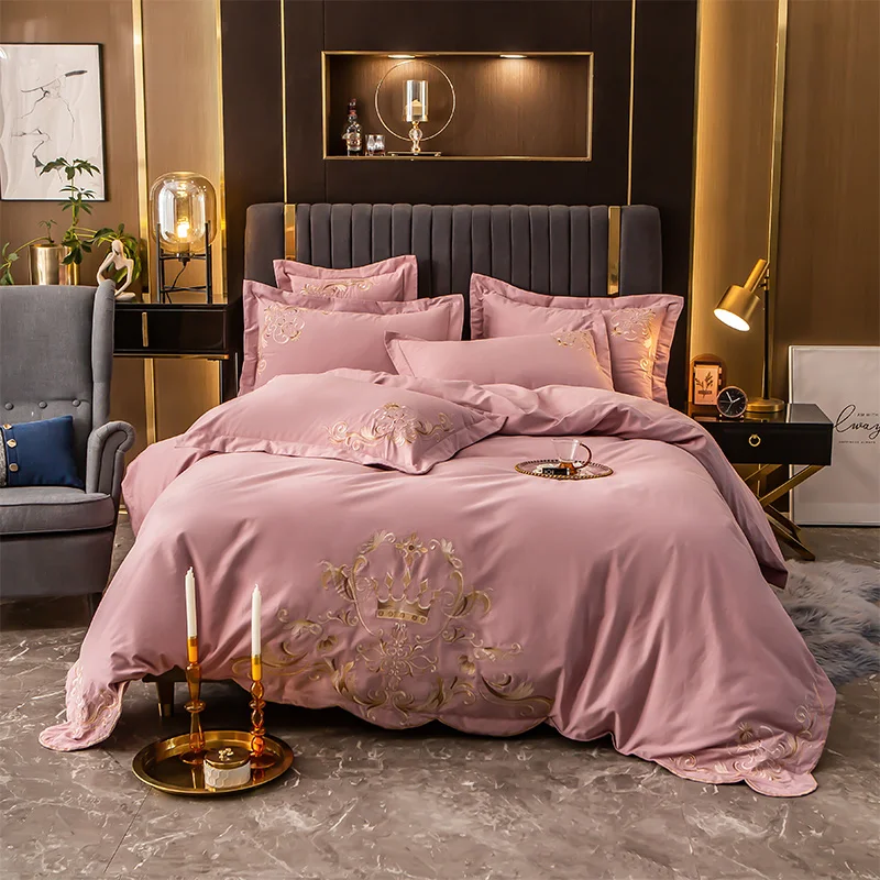 

Luxury 600TC Egyptian Cotton Gold Crown Embroidery Bedding Set Queen King Size Duvet Cover Bed Sheet Pillowcases Home Textiles