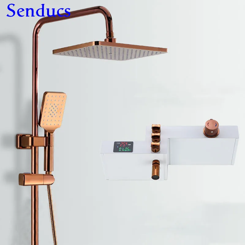 Набор для душа розового золота ванной комнаты квадратный латунный Смеситель