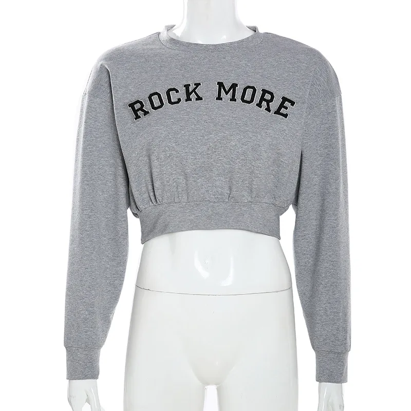 

Kimutomo Casual Letter Printing Short Sweatshirt Women 2021 Spring O-neck Long Sleeve Slim Waist Expose Navel Tops Casual