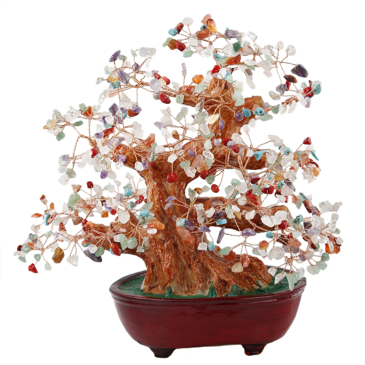 

TUMBEELLUWA Natural Citrine Amethyst Carnelian Money Tree Bonsai Tumbled Crystal Wealth Lucky Fengshui Healing Decoration 8 Inch
