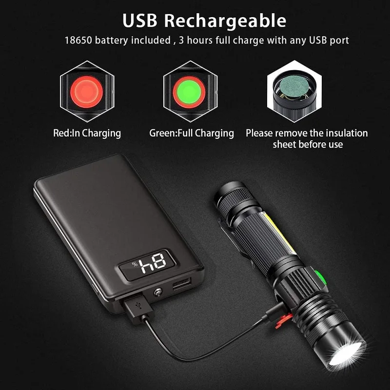 16000LM USB Rechargeable Flashlight Super Bright Magnetic LED Torch with Cob Sidelight a pocket clip Zoomable for Camping read | Освещение