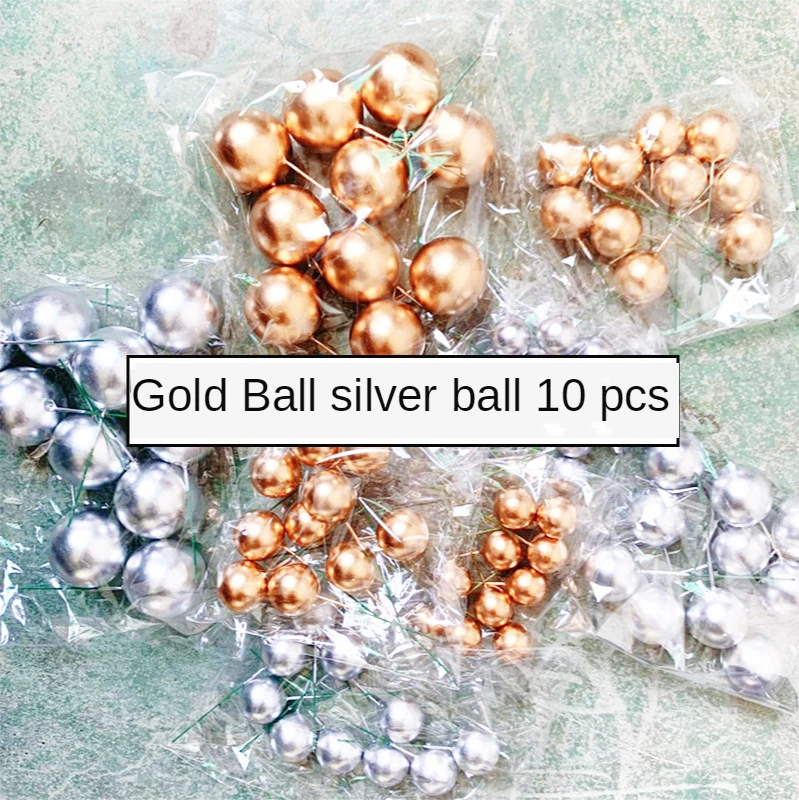 

10pcs Gold Ball Decor Silver Ball Cake Topper Birthday Cup Cake Decor Toppers Fruit Insert Card Birthday Party Wedding Favor