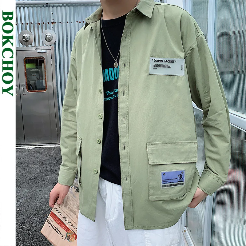 Мужская хлопковая рубашка с длинным рукавом Повседневная Свободная винтажная в