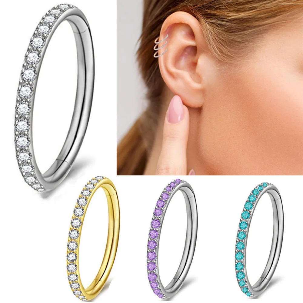 

1Pc 16G G23 Titanium 6-12 CZ Septum Clicker Hoop Ring Nose Labret Ear Tragus Cartilage Daith Helix Earring Body Piercing Jewelry