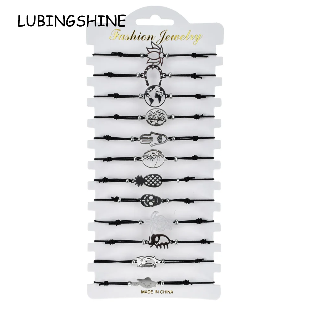 12 шт./компл. женский браслет из нержавеющей стали с подвесками в виде карты лотоса