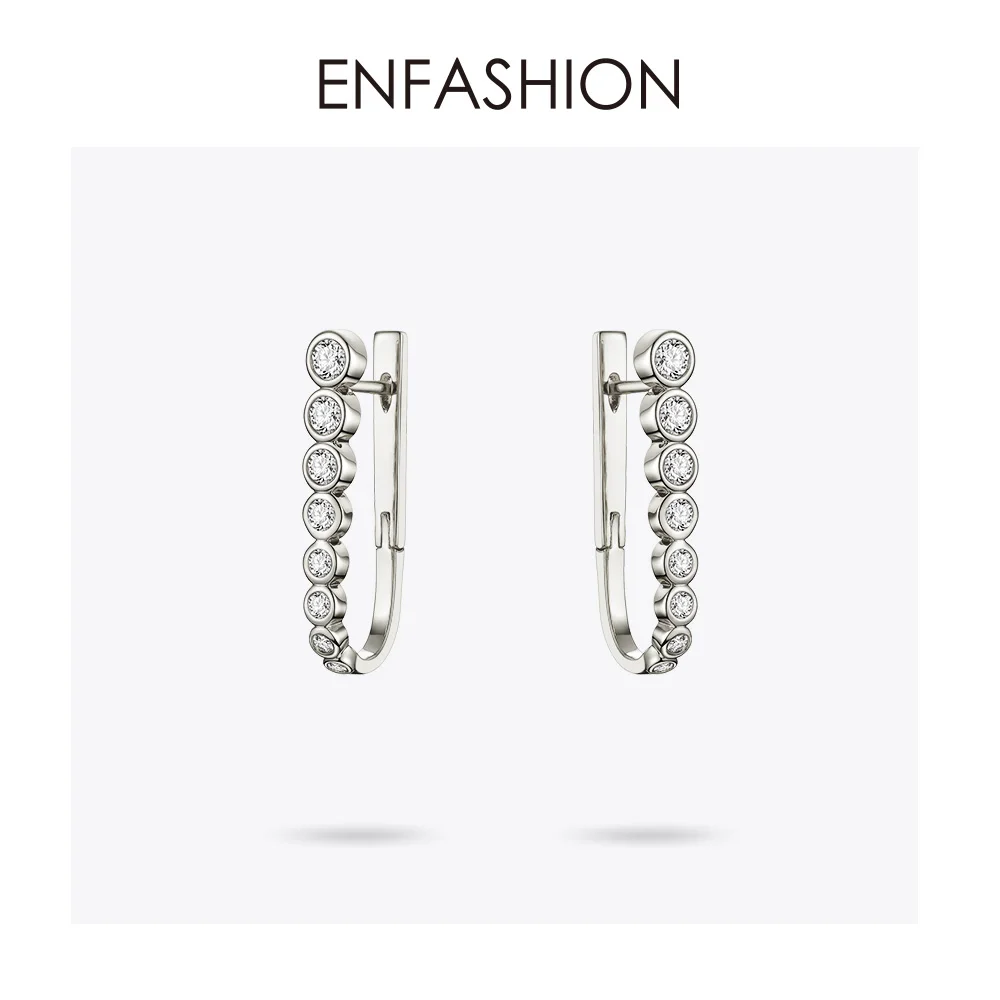 ENFASHION, Кристальные простые серьги-кольца для женщин, маленький золотого цвета, u-образные циркониевые обручи, серьги, модные ювелирные изделия Oorbellen E191100 - Окраска металла: Silver color