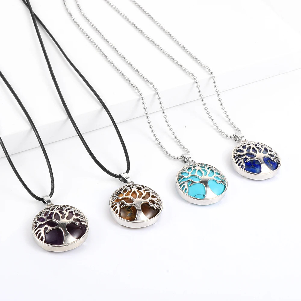 Женское и мужское ожерелье с подвеской из натурального камня аметисты тигровый