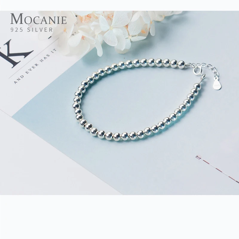 

Mocanie Hight Quality 925 Sterling Silver Little Ball Light Beads Strand Bracelet for Women Adjustable Bangle Fine Jewelry Gift
