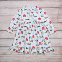 comfortable pure cotton baby girl dress farm printed long sleeved childrens boutique casual knee length skirt clothing