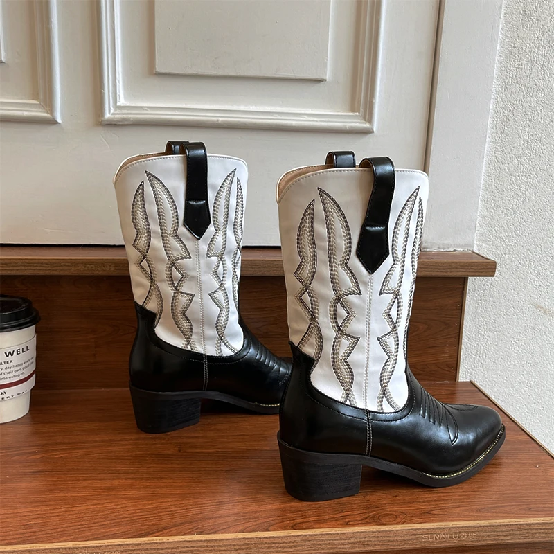 

Женские повседневные ботинки в римском стиле, зимние дизайнерские ботинки челси до середины икры, модная женская обувь на среднем каблуке, ...