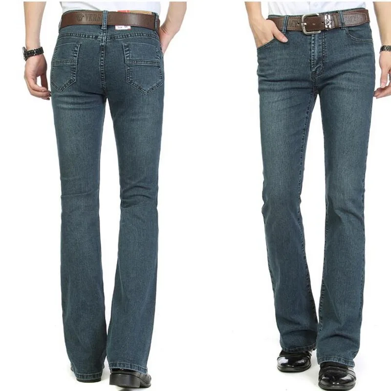Jeans For Men High-Waist Stretch Jeans Male Vintage Jeans Slim Boot Cut Semi-Flared Four Seasons Bell Bottom Jeans 26-40