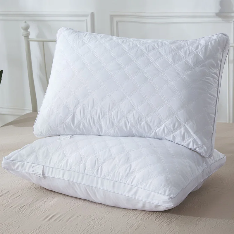 Суперэластичная подушка для шеи белая Мягкая тканевая с перьями сна отеля