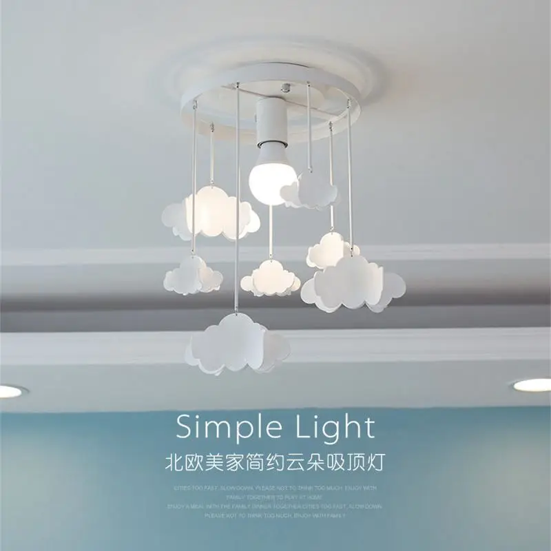 

Modern Nordic Lovely Cloud Pendant Light Creative Art Deco Lron Led Hanging Light For Nursery Living Room Children Bedroom E27