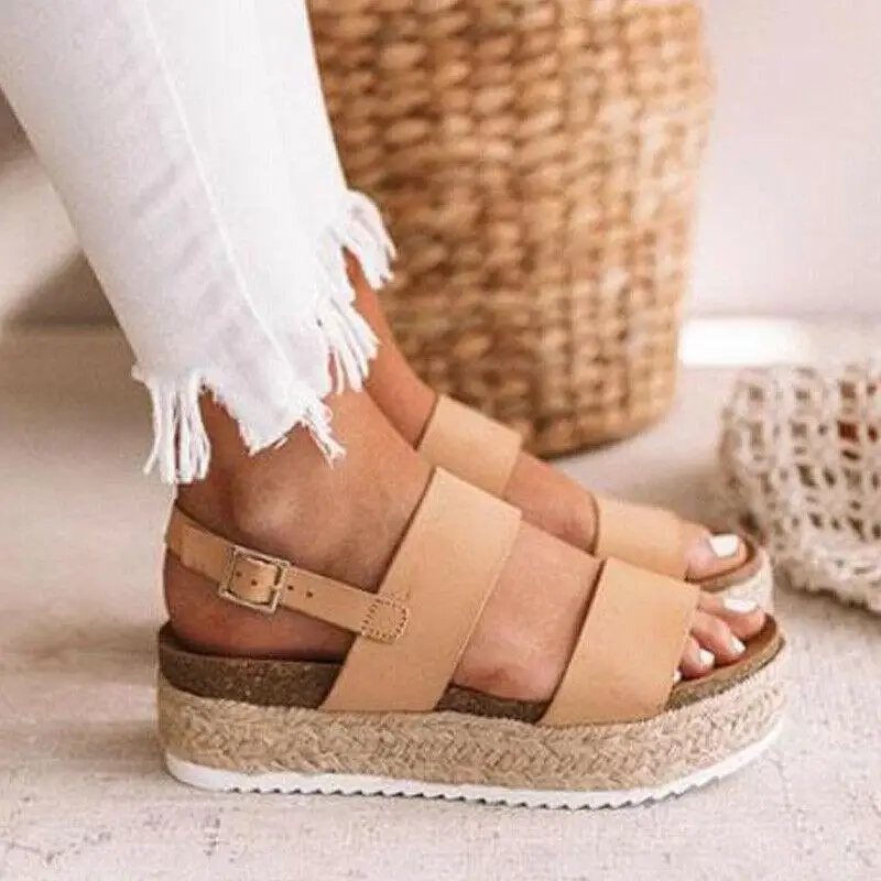 Женские босоножки на танкетке Повседневные Летние из искусственной кожи