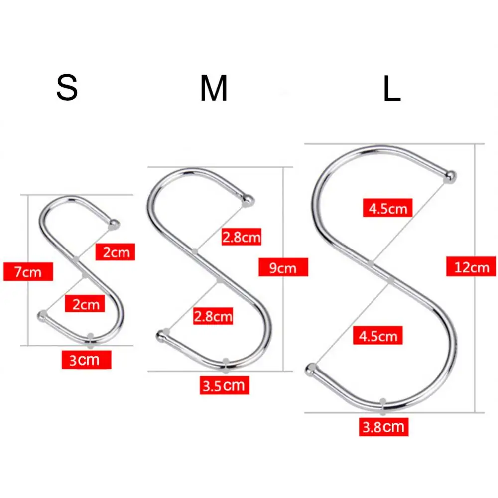 

10Pcs Stainless Steel S Shape Hanging Hook Kitchen Clothes Handbag Hanger Holder
