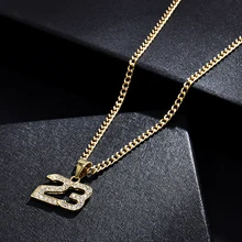 Trendy Gold Color Cuban Chain Party Pendants Necklace Jewelry for Men Crystal Hip Hop Basketball Legend Number 23 Necklaces