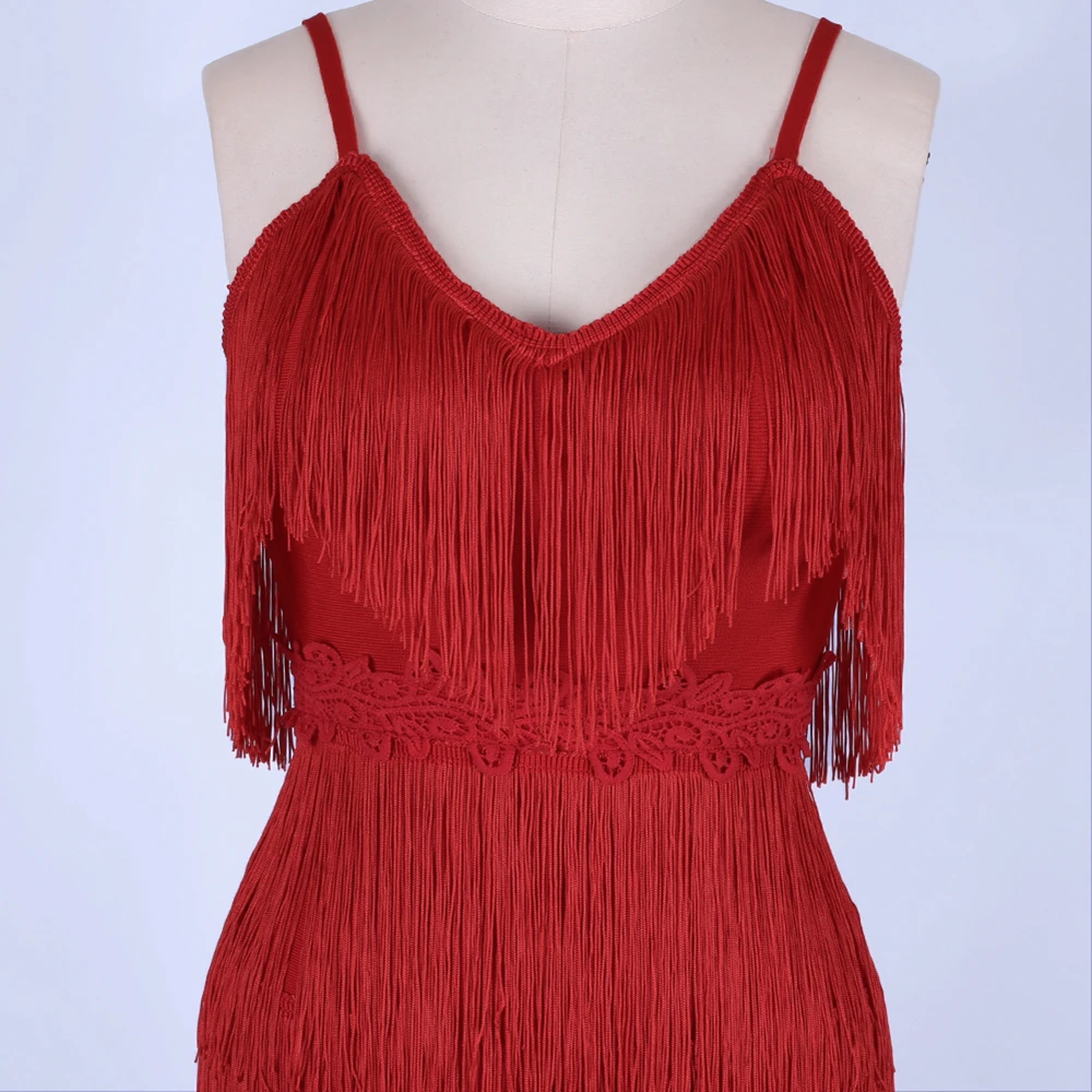 

Tassel Red Bandage Dress Designer Runway Women Elegant Bandage Dress Bodycon Vestidos Party Night Club Dress
