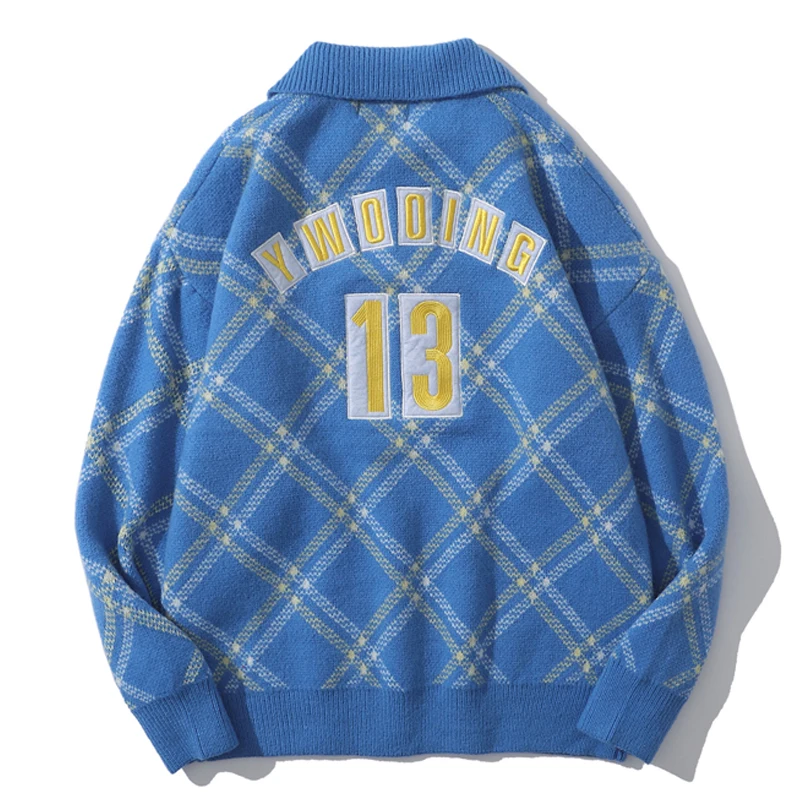 

Свитер мужской С Вышивкой Букв и ромбовидным отворотом, вязаный Топ в японском ретро стиле с нашивками, Свободный Повседневный пуловер сине...