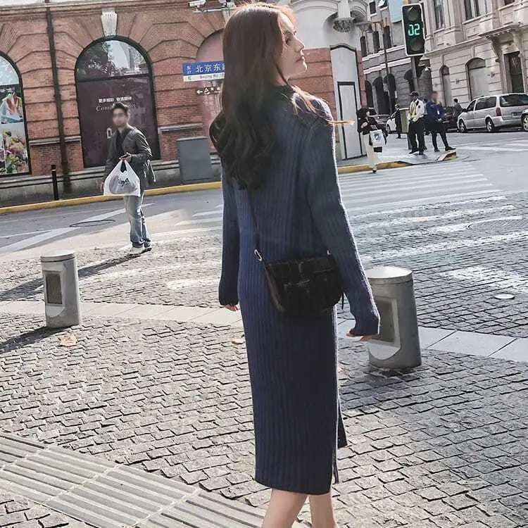 Длинный свободный свитер большого размера вязаный зимний Макси-Скейтер модное