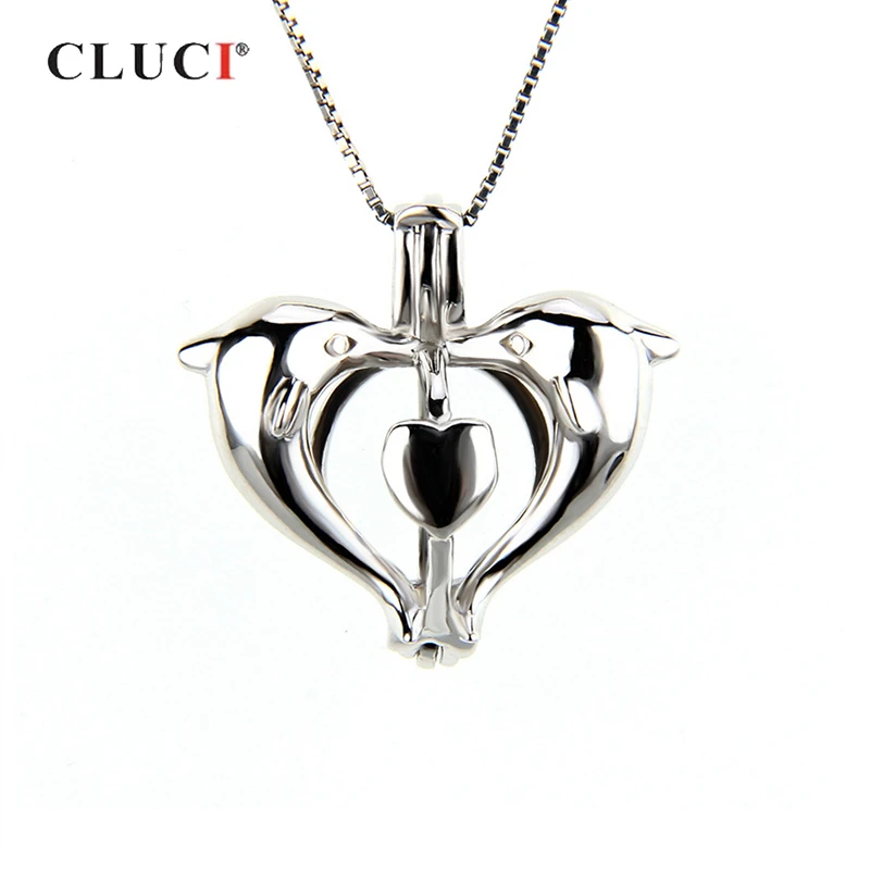 Серебряный кулон CLUCI в виде сердца романтический 925 пробы форме двойного дельфина