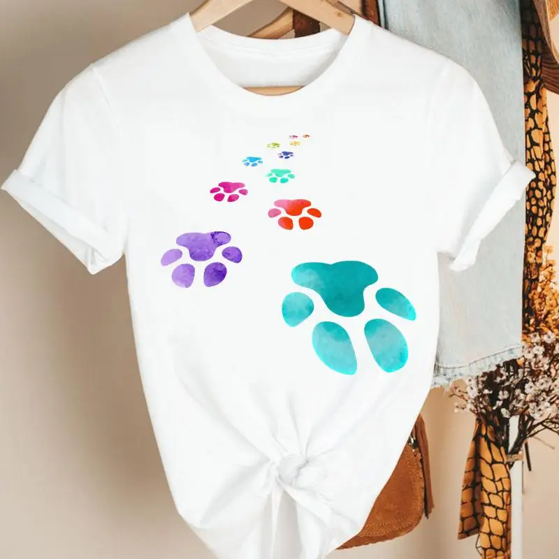 

Women Clothes Lovely Pet Animal Dog Paw 90s Cartoon Summer Short Sleeve Print Fashion Tshirt Female Tee Top Graphic T-shirt