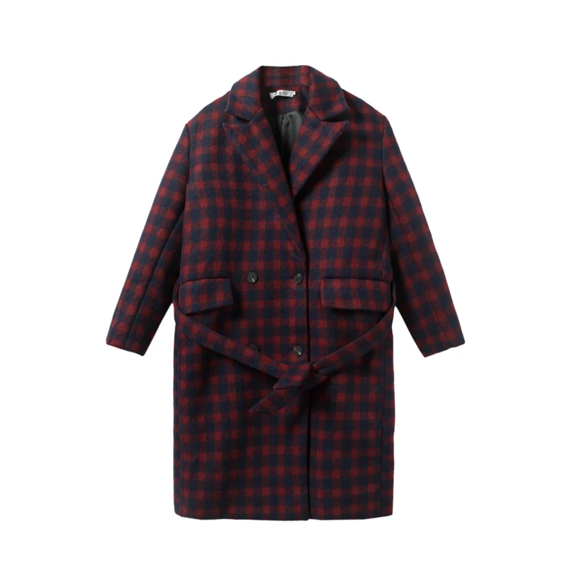 

Male Women Streetwear Vintage Jacket Outerwear Men Autumn Winter Belt Casual Loose Wool Plaid Long Trench Coat Overcoat