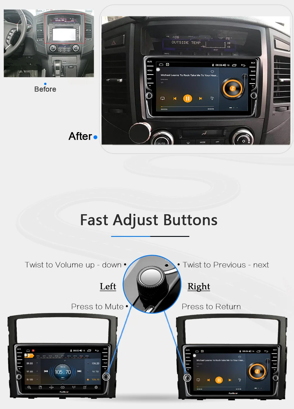 Funrover 8 ядерный android 9,0 2 din Автомобильный dvd-плеер для Mitsubishi Pajero 4 V97 V93 gps навигация Мультимедиа стерео плеер DSP ips