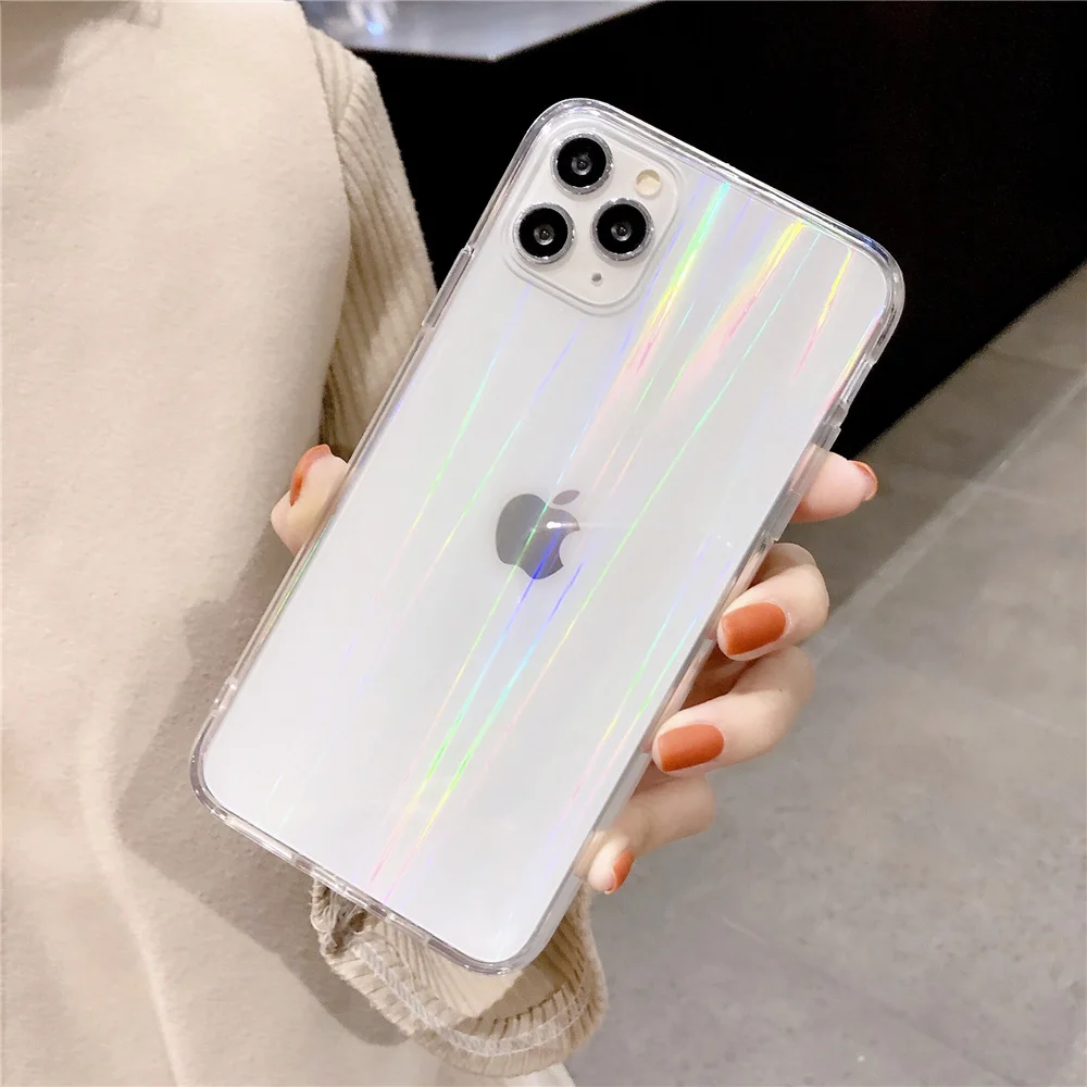 

Gradient Rainbow Laser Phone Case For iPhone 11 12 13 Pro Max Transparent Fundas For iPhone X XS Max XR 8 7 6S Plus Soft Cover