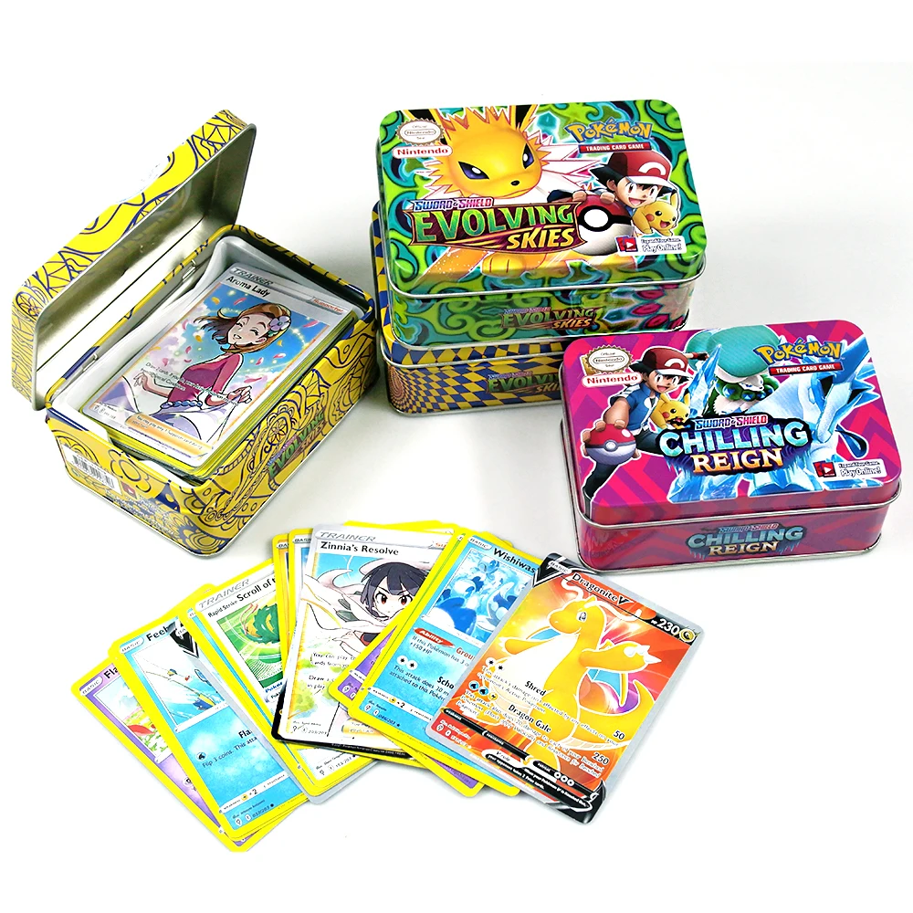 Новые карты 42 шт./компл. Покемон железная металлическая коробка TAKARA TOMY игрушки в