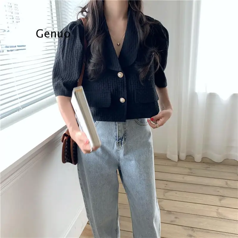 Женская винтажная короткая куртка элегантная однотонная свободная однобортная