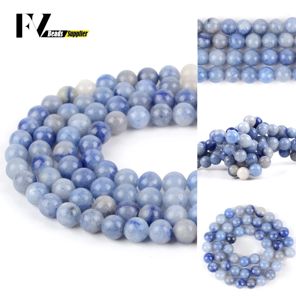 

Wholesale 4-12mm Natural Blue Aventurine Loose Spacer Round Stone Beads For Jewelry Making DIY Bracelets Necklace Needlework 15"