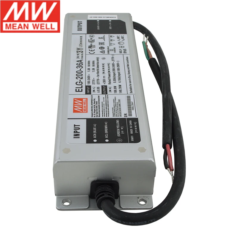Бренд MEAN WELL представляет ELG 200 36A 3Y 200W 5.55A 36V регулируемый светодиодный Питание 110