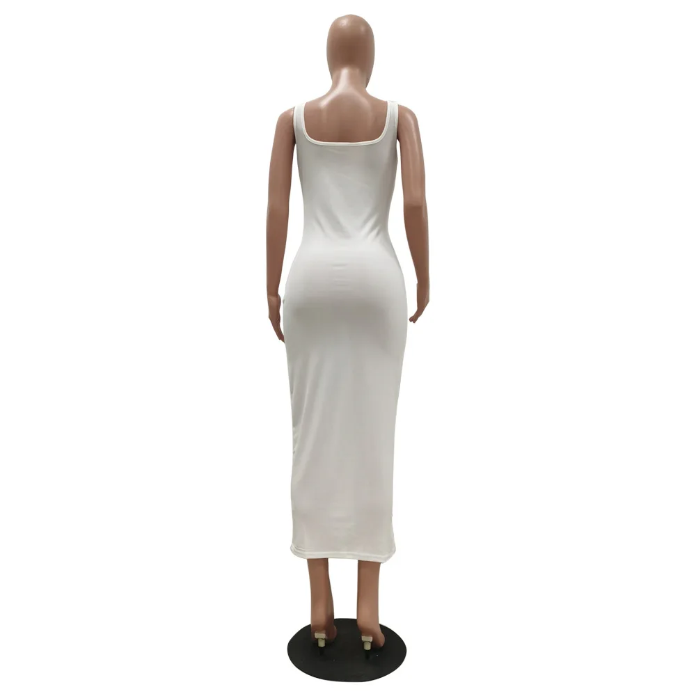 

Casual Summer Dress V Neck Sleeveless Skinny Pencil Long Women Dresses