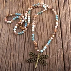 Модные ювелирные изделия RH в стиле бохо, 6 мм, ожерелье с натуральными камнями и стеклянной стрекозой, богемные бусины, ожерелья с узлом для женщин, подарок