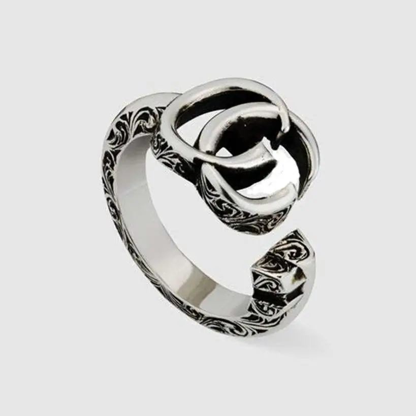 

2021, classic retro two letter small opening personalized Sterling Silver Ring