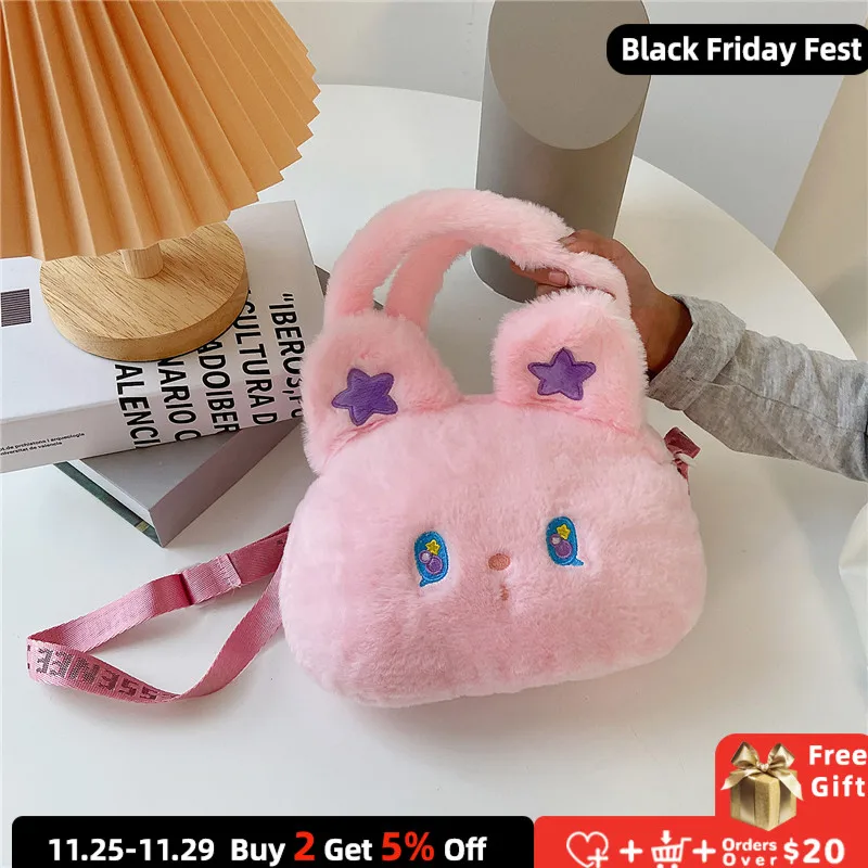 

Cute Rabbit Children Plush Shoulder Bag Lovely Pink Baby Girl Small Purse Handbag Princess Accessories Crossbody Bags Coin Purse