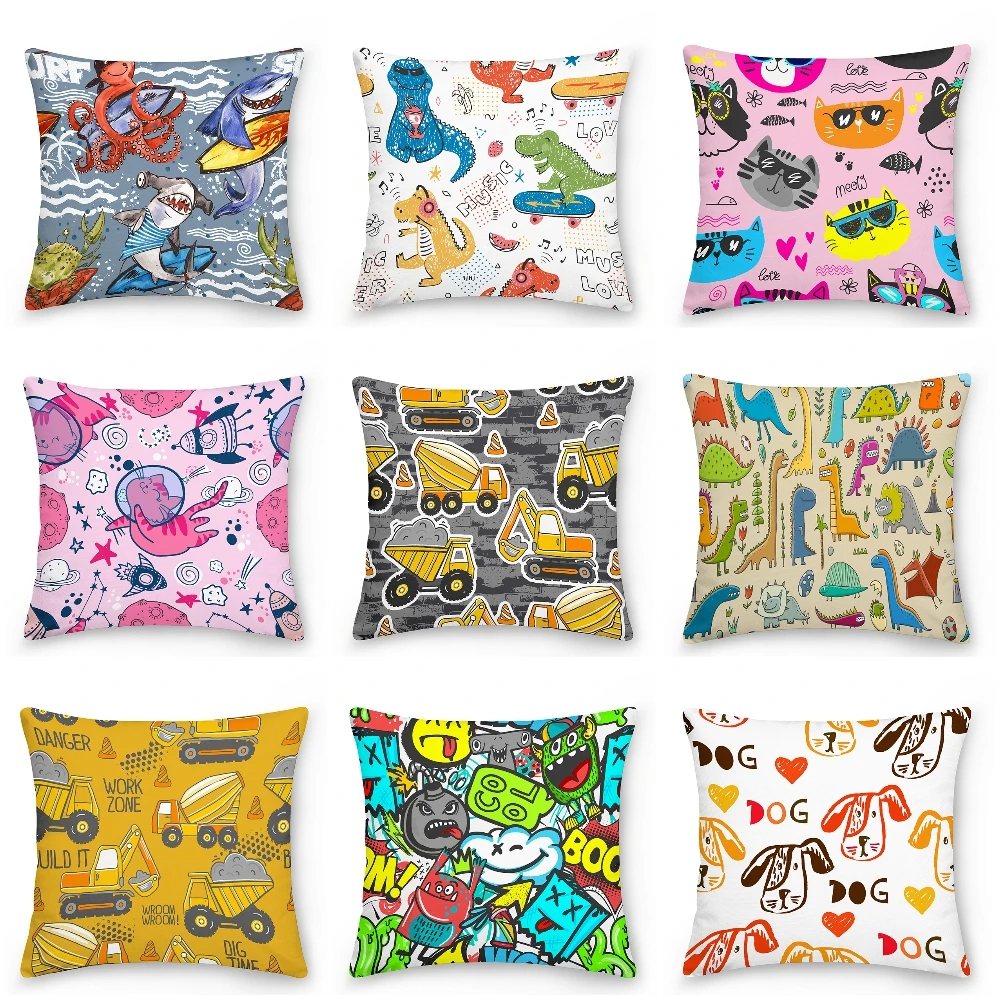 Чехол для диванной подушки с мультяшным рисунком декоративная квадратная