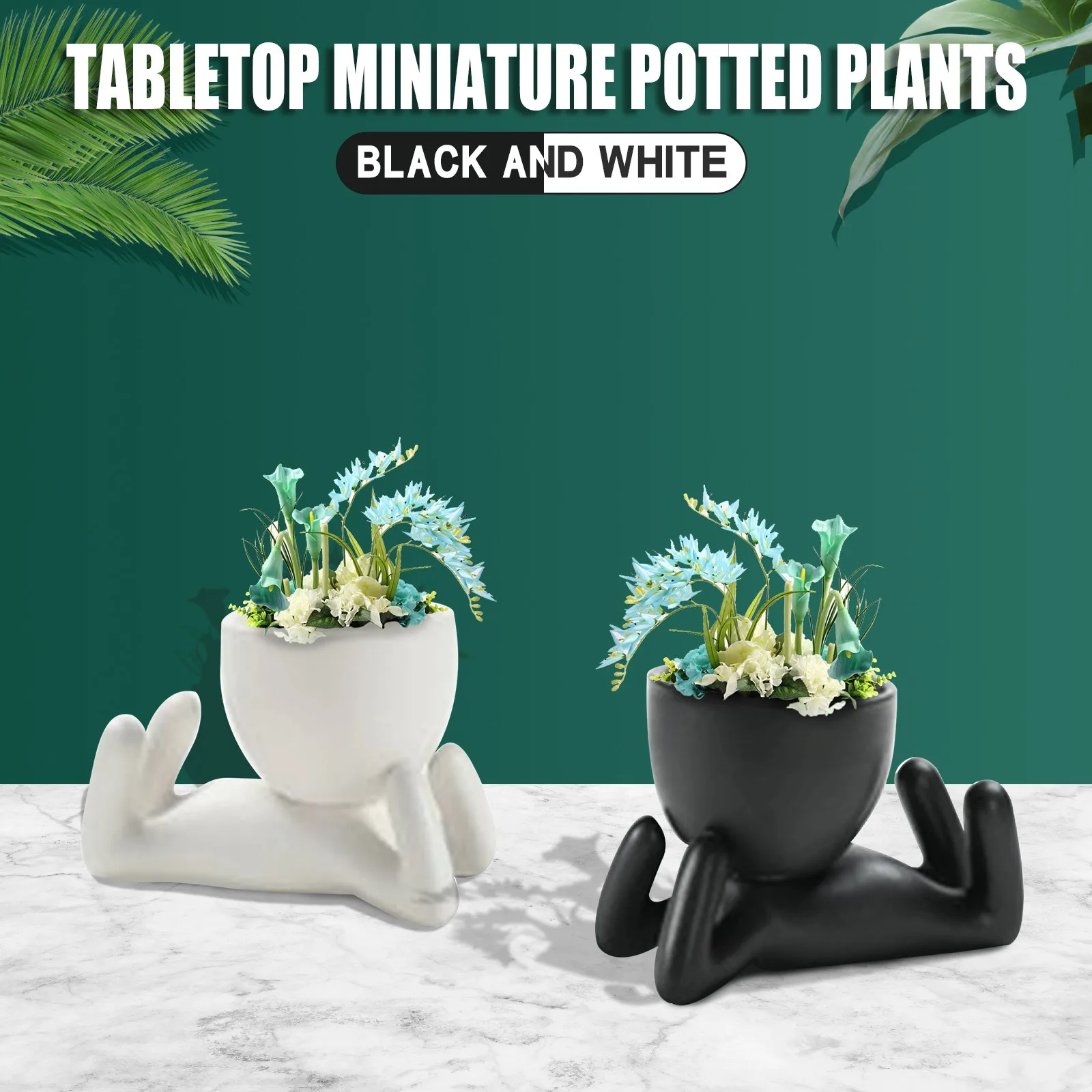 Семейная голова бонсай трава волосы белое керамическое растение сад кукла на